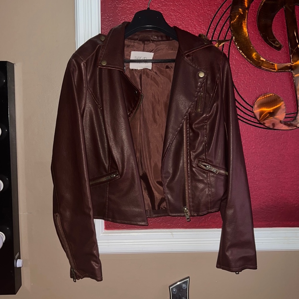 Just Fab Medium Weight cognac pleather Jacket